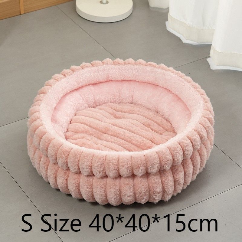 Removable Faux Rabbit Fur Round Pet Bed, Thick Warm Moisture Resistant All Season Cat & Dog Nest, Pink, Size S, 15.75x15.75x5.91in, Cute Pet Sleeping Nest For Indoor Household