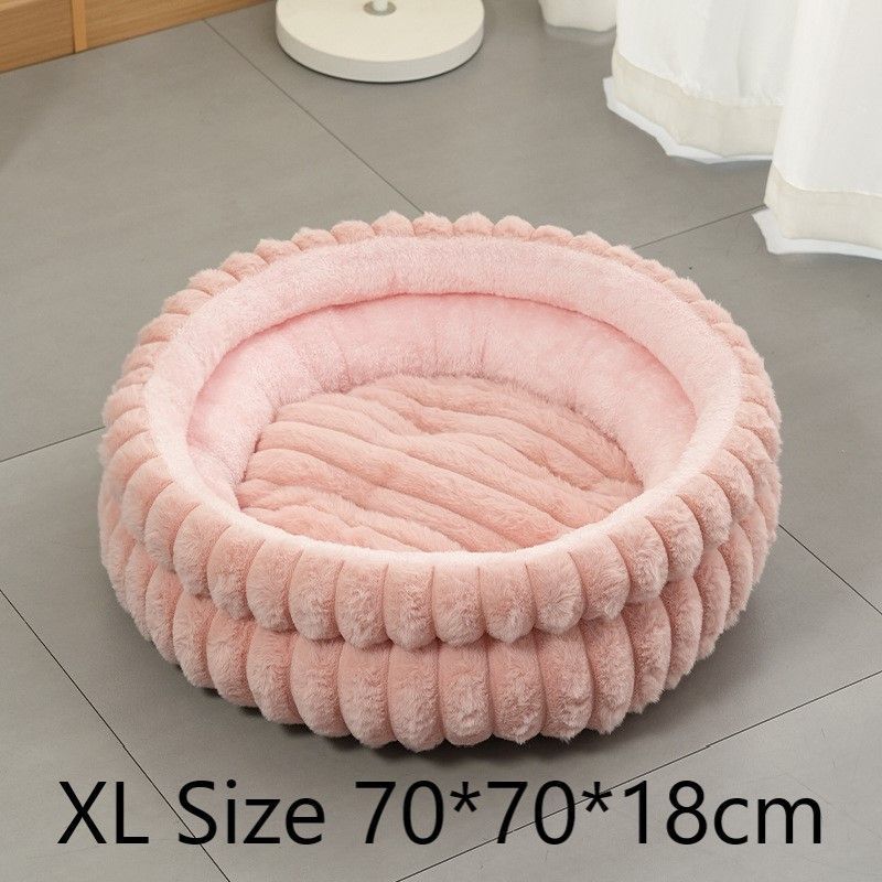 Faux Rabbit Fur Round Pet Bed With Removable Liner, Warm Plush All Season Dog Cat Nest, Pink, Size XL, 27.56x27.56x7.09in, Stylish Pet Furniture For Medium Large Breeds