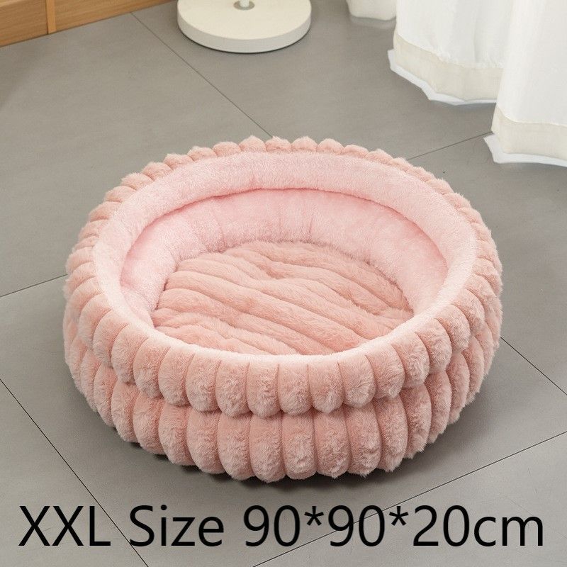 Large Removable Faux Rabbit Fur Round Pet Bed, Thick Cushion Moisture-Proof All Season Pet Rest Bed, Pink, Size 2XL, 35.43x35.43x7.87in