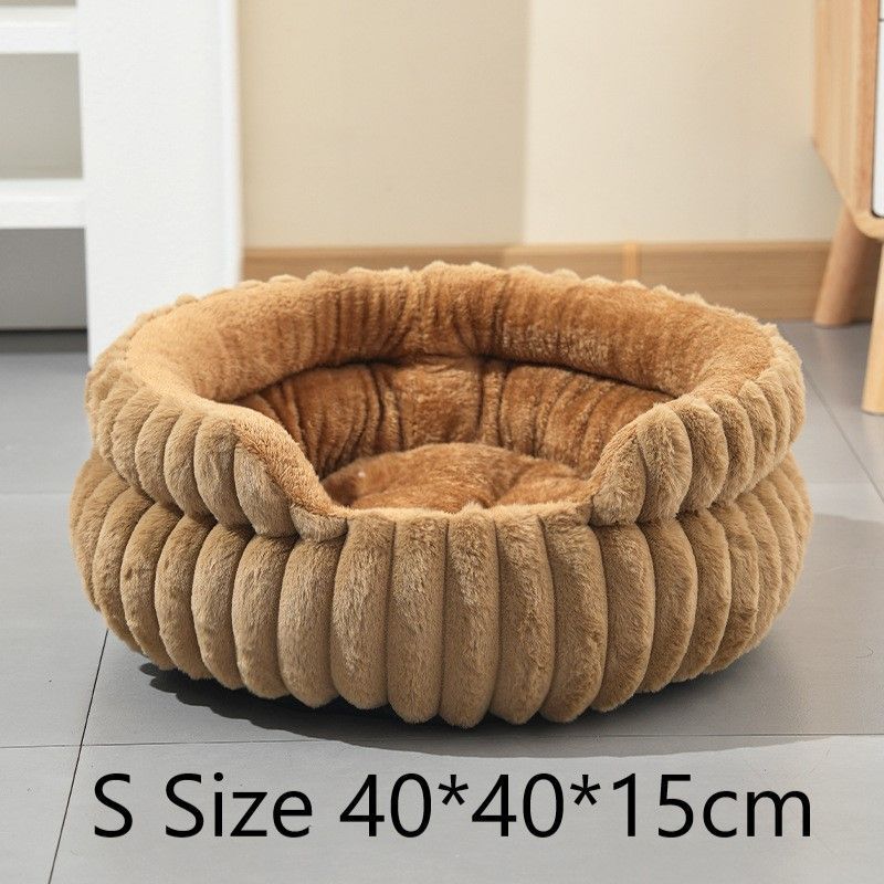 Removable Notch Style Round Pet Bed, Thick Warm Moisture Resistant All Season Dog & Cat Nest, Coffee, Size S, 15.75x15.75x5.91in, Easy Access Rest Nest For Small Pets