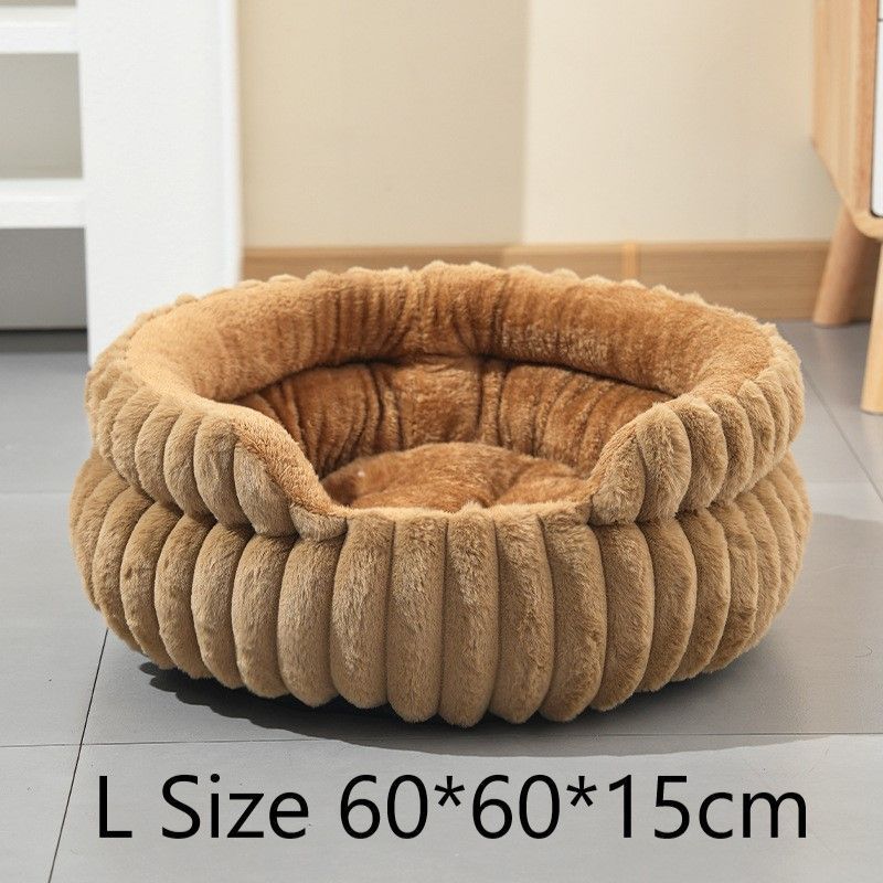 Detachable Notch Style Round Pet Bed, All Season Thick Cushion Pet Nest, Moisture Proof Indoor Pet Bed, Coffee, Size L, 23.62x23.62x5.91in