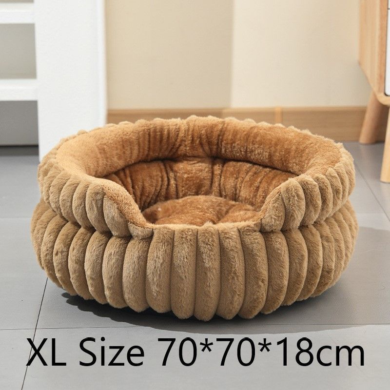 Notch Style Round Pet Bed With Removable Cover, Warm Plush All Season Cat Dog Bed, Coffee, Size XL, 27.56x27.56x7.09in, Spacious Sleeping Area For Medium Large Pets
