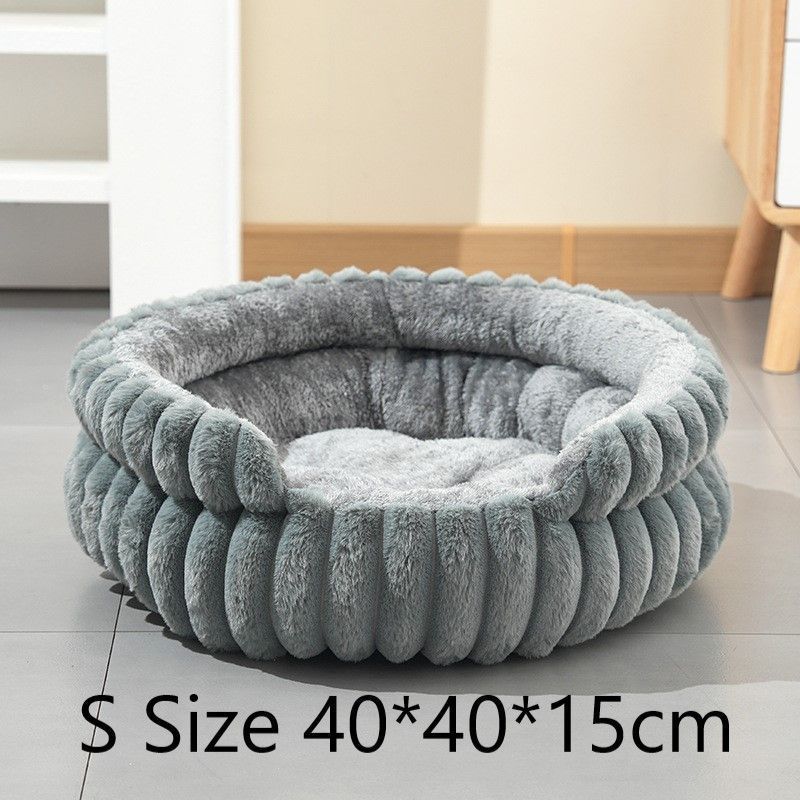 Removable Notch Style Round Pet Bed, Thick Warm Moisture Resistant All Season Dog & Cat Nest, Grey, Size S, 15.75x15.75x5.91in, Practical Low Height Pet Rest Nest