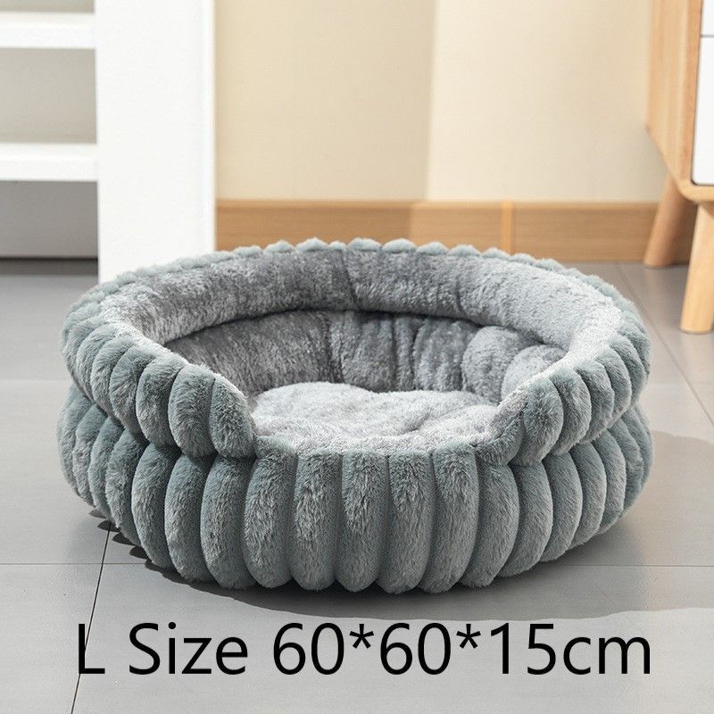 Detachable Notch Style Round Pet Bed, All Season Thick Cushion Pet Nest, Moisture Proof Household Pet Bed, Grey, Size L, 23.62x23.62x5.91in