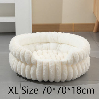 Notch Style Round Pet Bed With Removable Cover, Warm Plush All Season Cat Dog Bed, Cream White, Size XL, 27.56x27.56x7.09in, Large Rest Area For Cats And Medium Dogs