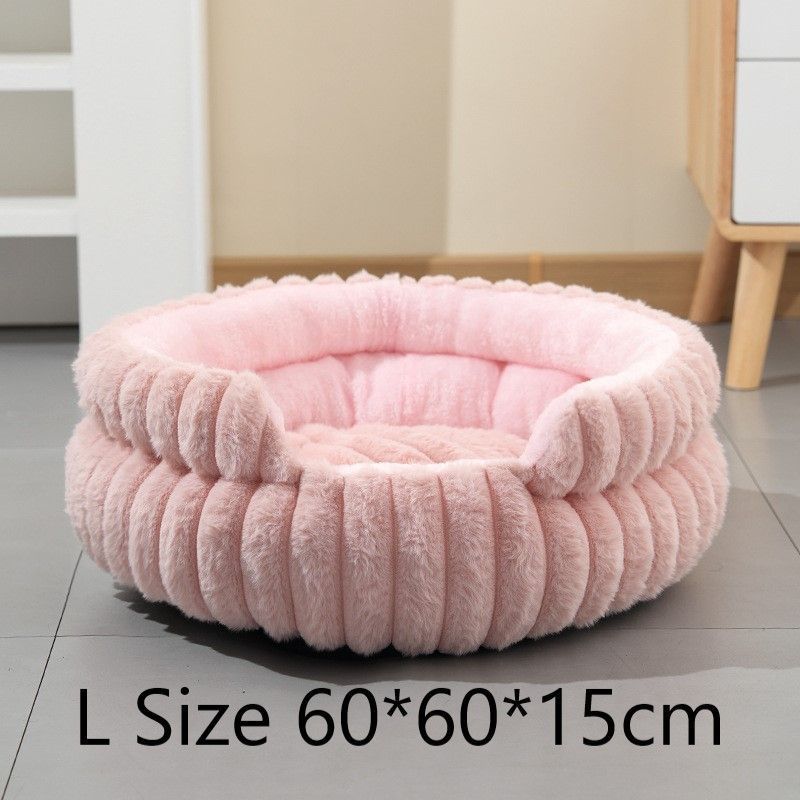 Detachable Notch Style Round Pet Bed, All Season Thick Cushion Pet Nest, Moisture Proof Indoor Rest Bed, Pink, Size L, 23.62x23.62x5.91in