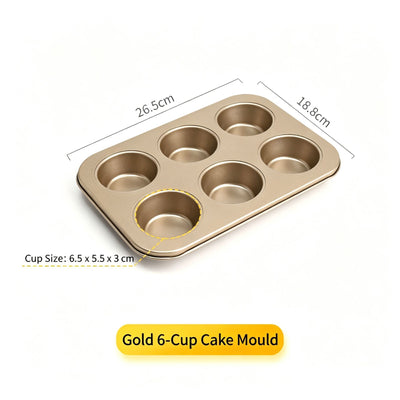 Non-Stick Muffin Baking Tray, Household Cake Bread Mould For Oven Baking, Gold 6-Cup Baking Pan, Practical Home Baking Tool