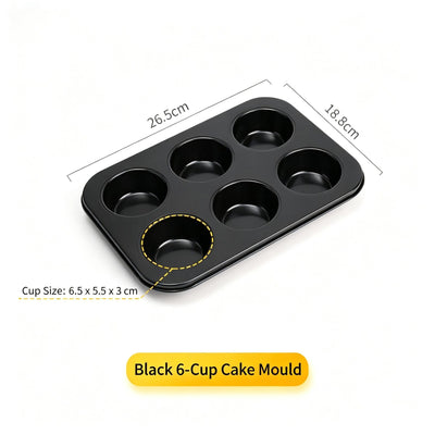 Non-Stick Muffin Baking Tray, Home Oven Cake Bread Baking Mould, Black 6-Cup Baking Pan, Durable Kitchen Baking Equipment