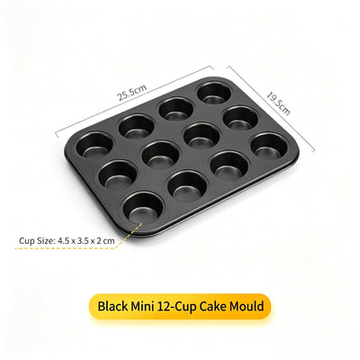 Non-Stick Mini Muffin Baking Pan, Household Oven Baking Mould For Cupcake, Black Mini 12-Cup Tray, Convenient Home Baking Gadget