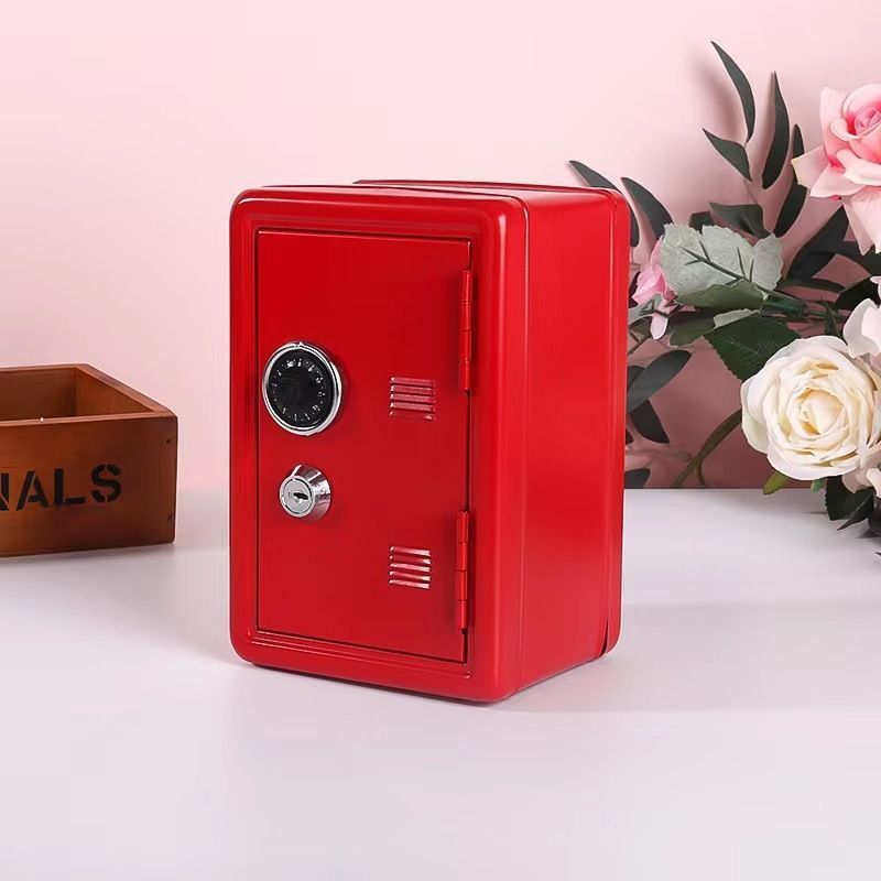 Metal Money Safe Box With Lock, Household Coin Saving Storage Box, Piggy Bank Alternative For Cash & Small Items, Red, Practical Home Security Storage