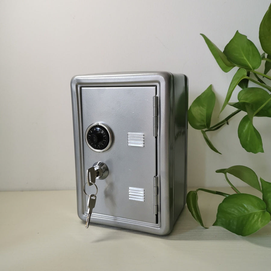 Lock Equipped Metal Safe Storage Box, Household Coin Piggy Bank For Cash And Small Belongings, Silver, Durable Indoor Security Organiser