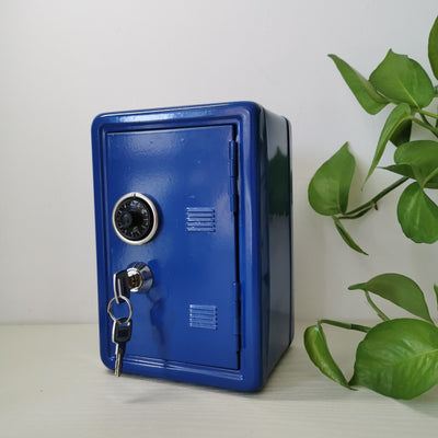 Metal Lockable Cash Safe Box, Household Money Piggy Bank For Loose Change Storage, Blue, Portable Security Storage Case For Family