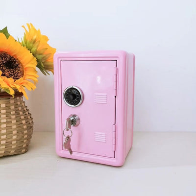 Locked Metal Money Storage Safe Box, Multi-Functional Household Coin Saving Piggy Bank, Pink, Cute Home Cash Organiser For Kids & Adults