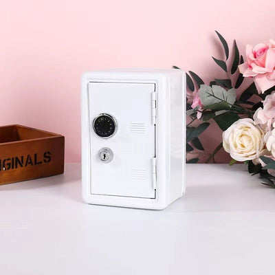Lockable Metal Money Saving Safe Box, Household Coin Storage Piggy Bank For Cash, White, Neat Minimalist Home Security Storage Case