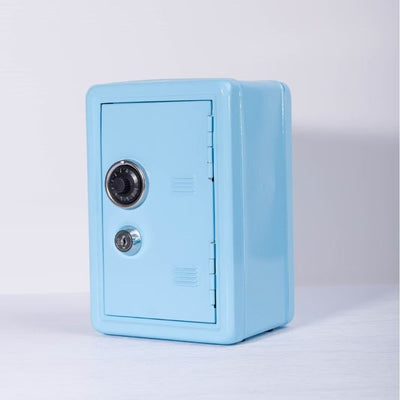 Metal Locked Cash Storage Box, Household Piggy Bank For Loose Change & Small Valuables, Sky Blue, Light Tone Indoor Money Organiser