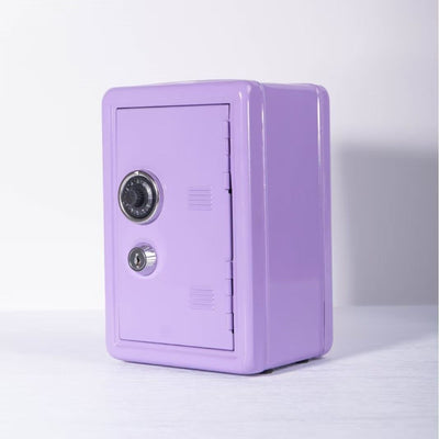 Lock Equipped Metal Safe Piggy Bank, Household Money Storage Box For Coins & Bills, Violet, Elegant Secure Home Cash Storage Container