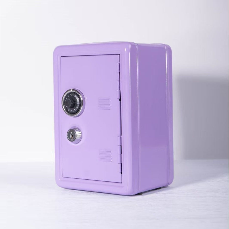 Lock Equipped Metal Safe Piggy Bank, Household Money Storage Box For Coins & Bills, Violet, Elegant Secure Home Cash Storage Container