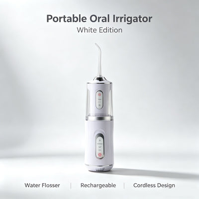 Portable Rechargeable Electric Water Flosser, Household Oral Irrigator For Deep Teeth Cleaning, A8 White With 4 Replacement Nozzles, Travel Friendly Dental Care Equipment