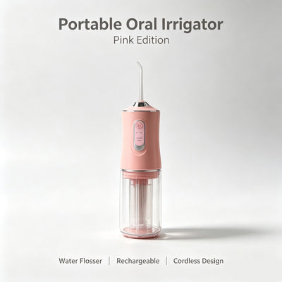 Compact Electric Water Flosser, Home Use Oral Irrigator For Gum & Teeth Cleansing, A8 Pink With 4 Replacement Nozzles, Lightweight Oral Hygiene Tool