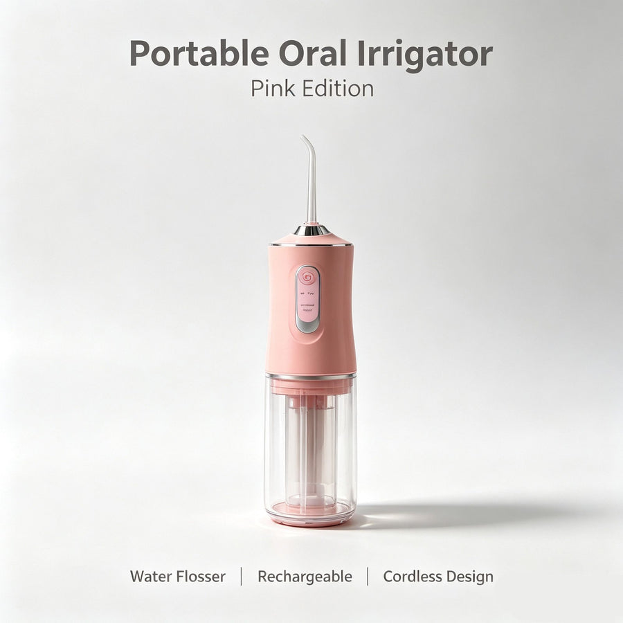 Compact Electric Water Flosser, Home Use Oral Irrigator For Gum & Teeth Cleansing, A8 Pink With 4 Replacement Nozzles, Lightweight Oral Hygiene Tool