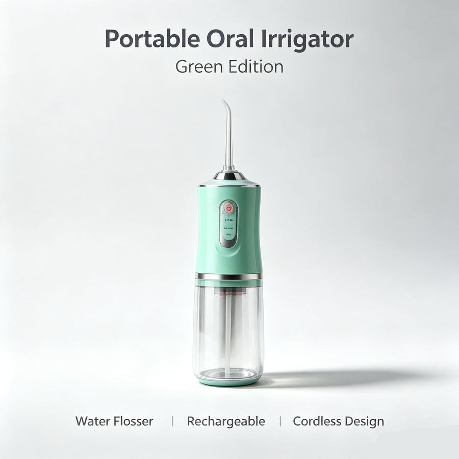 Travel-Sized Electric Water Flosser, Household Oral Irrigator For Daily Oral Maintenance, A8 Light Green With 4 Replacement Nozzles, Easy To Carry Dental Cleaner