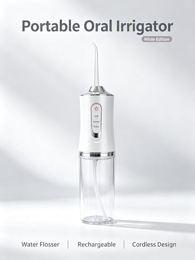 Stylish Electroplated Electric Water Flosser, Portable Household Oral Irrigator, A8 White Electroplated Model With 4 Nozzles, Premium Oral Care Accessory