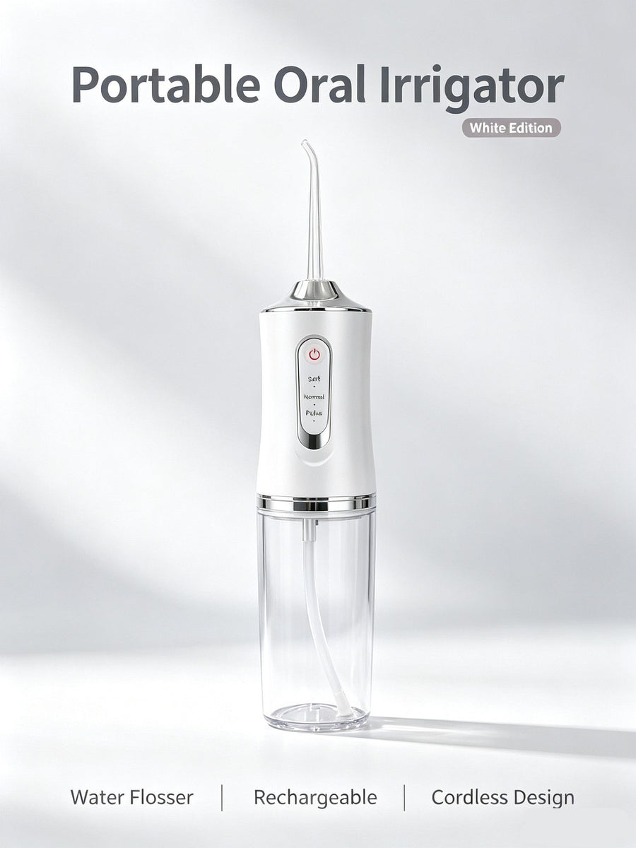 Stylish Electroplated Electric Water Flosser, Portable Household Oral Irrigator, A8 White Electroplated Model With 4 Nozzles, Premium Oral Care Accessory