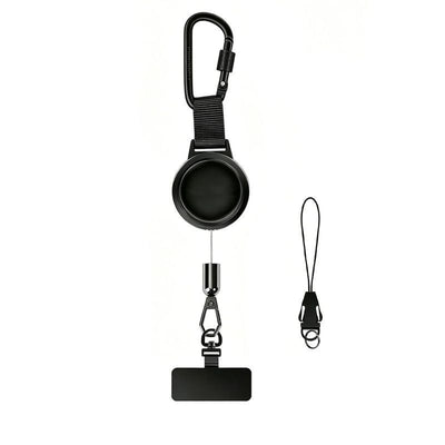 D Ring Mobile Phone Lanyard With Stainless Steel Sheet, Stretch Retractable Key Strap, Practical Webbing Accessory For Bags & Keys