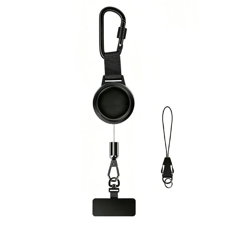 D Ring Mobile Phone Lanyard With Stainless Steel Sheet, Stretch Retractable Key Strap, Practical Webbing Accessory For Bags & Keys