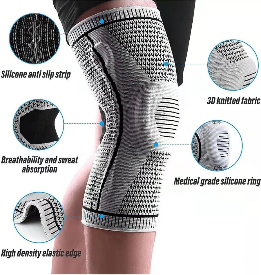 Silicone Anti-Slip Sports Knee Sleeve, Impact Resistant Nylon Knee Support For Running, Basketball & Cycling, Grey, Size M, Sold As A Pair, Reliable Protective Fitness Gear For Joint Support