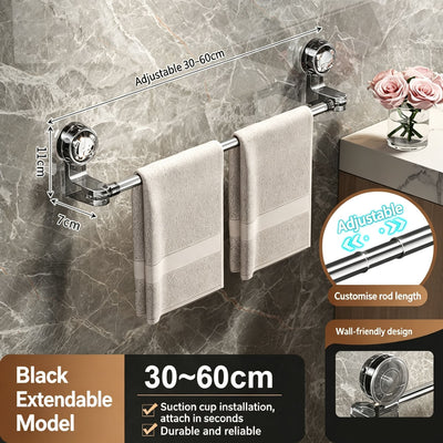 Drill-Free Wall Mount Slipper Storage Rack, Hanging Shoe Organiser With Water Drainage For Bathroom & Toilet, Transparent Black Retractable Type, 30-60cm, Space Saving Behind Door Storage Shelf