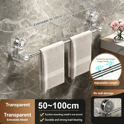 No Drill Wall Hanging Bathroom Slipper Holder, Telescopic Drainage Shoe Storage Rack, Clear Transparent Retractable Type, 50-100cm, Convenient Washroom Tidying Gear