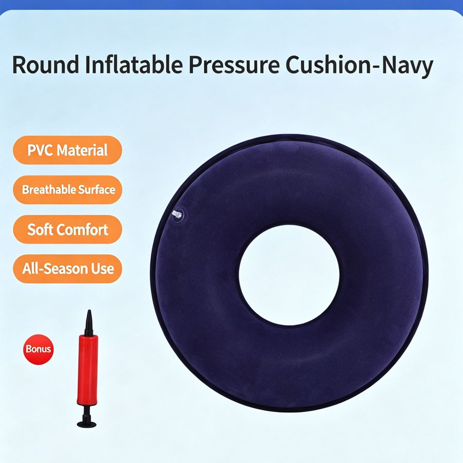 Flocked Inflatable Round Anti Bedsore Cushion, Pressure Relief Pad For Tailbone & Hip, Blue, Portable Sitting Support Pad