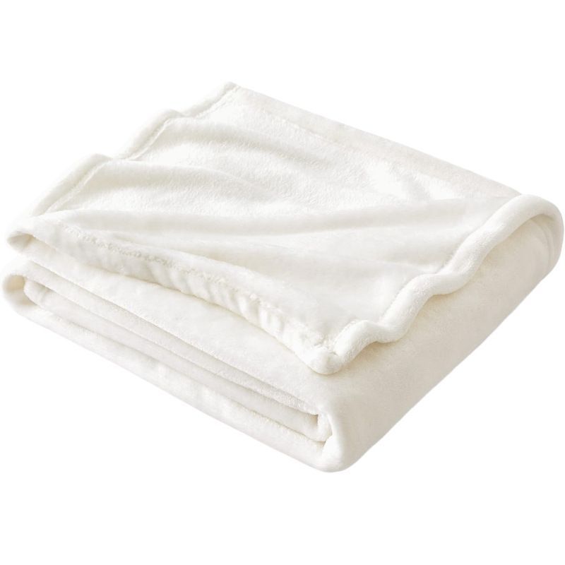 Soft Flannel Fleece Mini Throw Blanket, Light Warm Plush Cover For Daily Use, White, 70X100cm, Size XS, Convenient Portable Home Rug