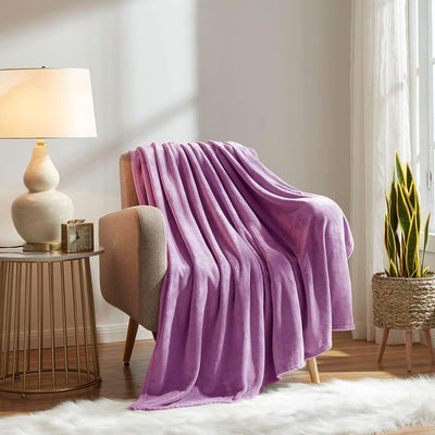 Premium Flannel Fleece Throw Rug, Fluffy Warm Cozy Blanket For Bed, Sofa And Daily Snuggling, Light Purple, 150X200cm, Size L, Durable Household Textile