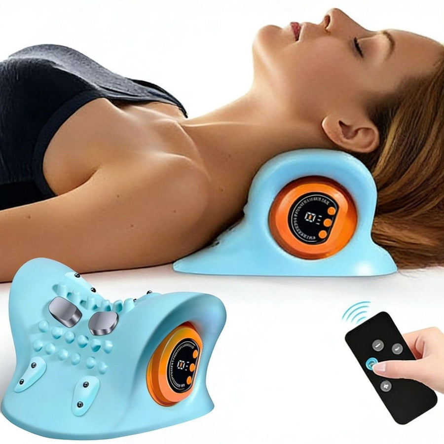 Electric Neck & Shoulder Massage Pillow, Portable Cervical Massager With Kneading, EMS Pulse & Heat Therapy, Suitable For Home & Car Use, Sky Blue, Ergonomic Muscle Relaxation Device