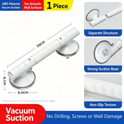 Suction Cup Bathroom Safety Handle, Removable Anti-Slip Grab Rail For Shower & Toilet, White, Easy Install Portable Balance Support Bar