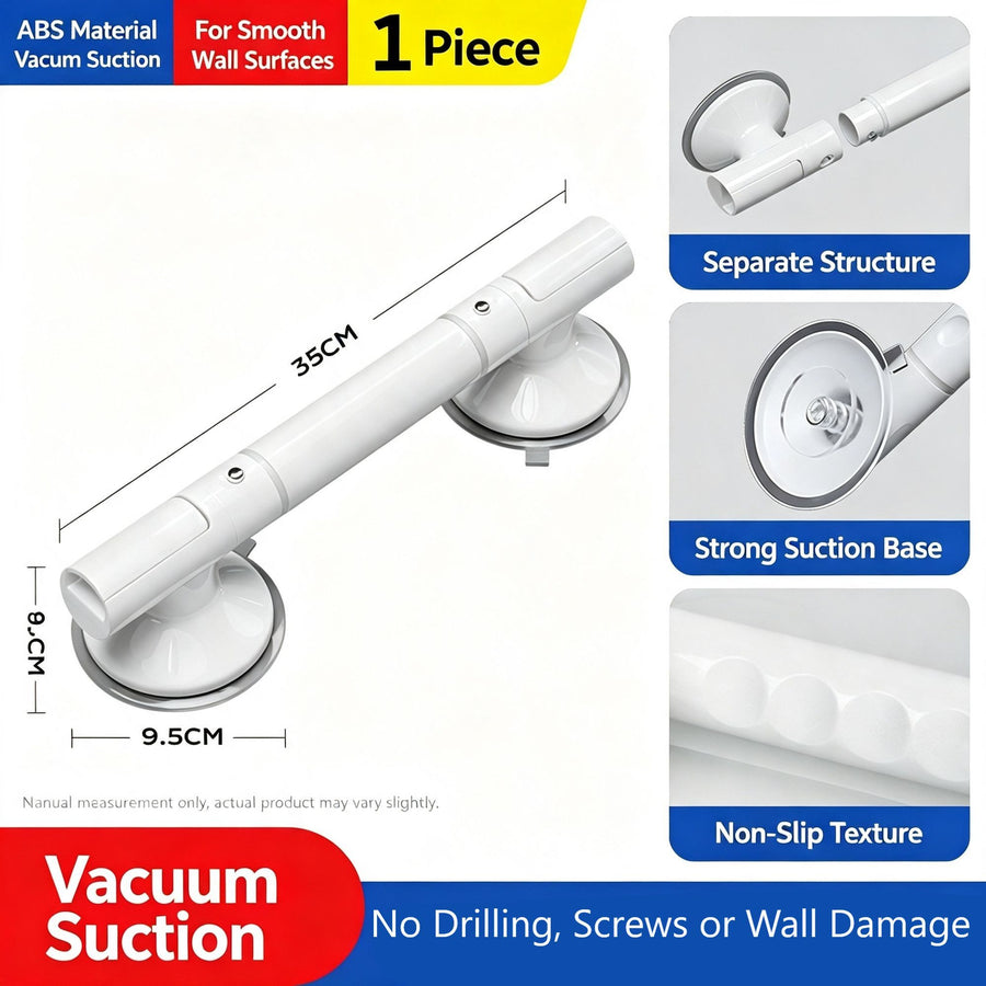 Suction Cup Bathroom Safety Handle, Removable Anti-Slip Grab Rail For Shower & Toilet, White, Easy Install Portable Balance Support Bar