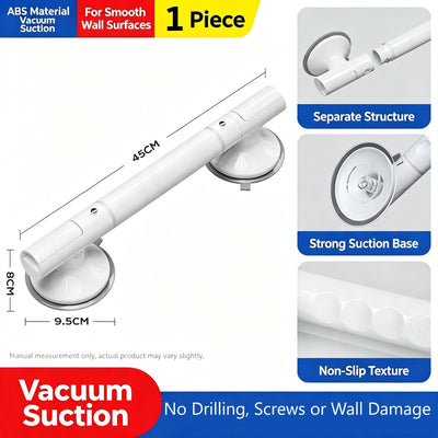Extended Suction Cup Bathroom Grab Bar, Removable Anti-Slip Safety Handrail For Washroom, White, Extra Length Design For Better Support