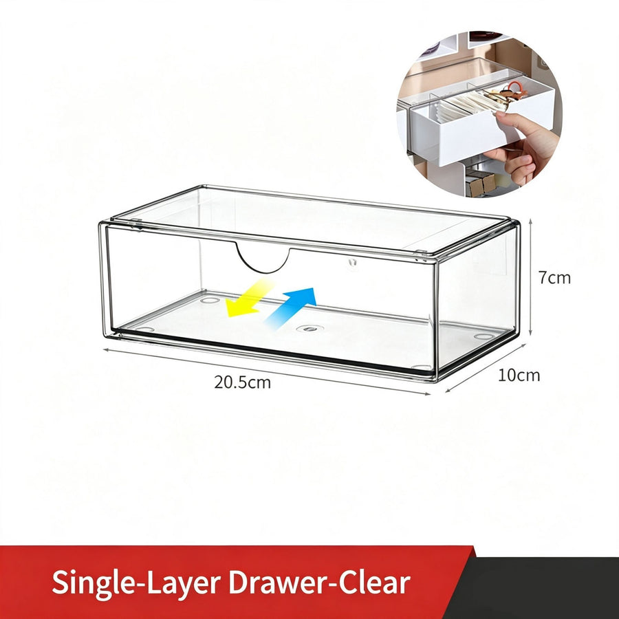 Clear Single Layer Drawer Organiser, Acrylic Makeup Storage Tray Without Dividers, For Bathroom Cabinet & Dressing Table