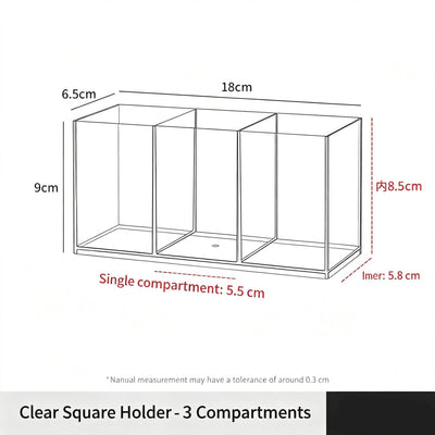 Clear Square Makeup Holder, 3 Compartments Acrylic Storage Tube For Lipstick & Cosmetic Tools