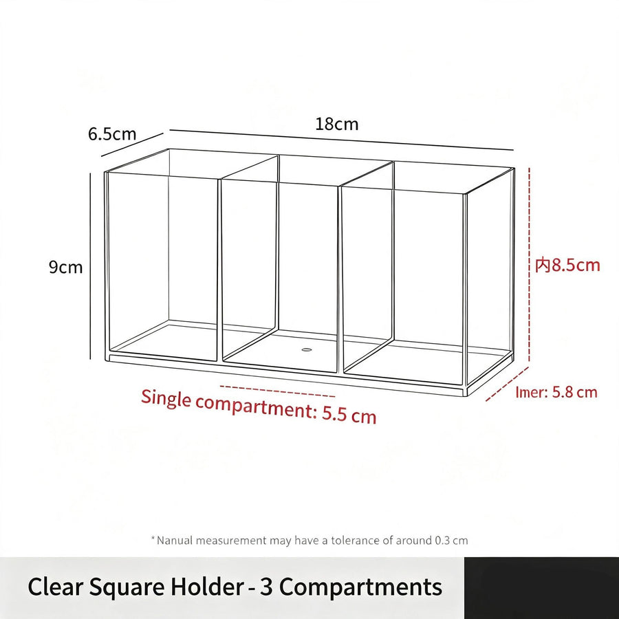 Clear Square Makeup Holder, 3 Compartments Acrylic Storage Tube For Lipstick & Cosmetic Tools