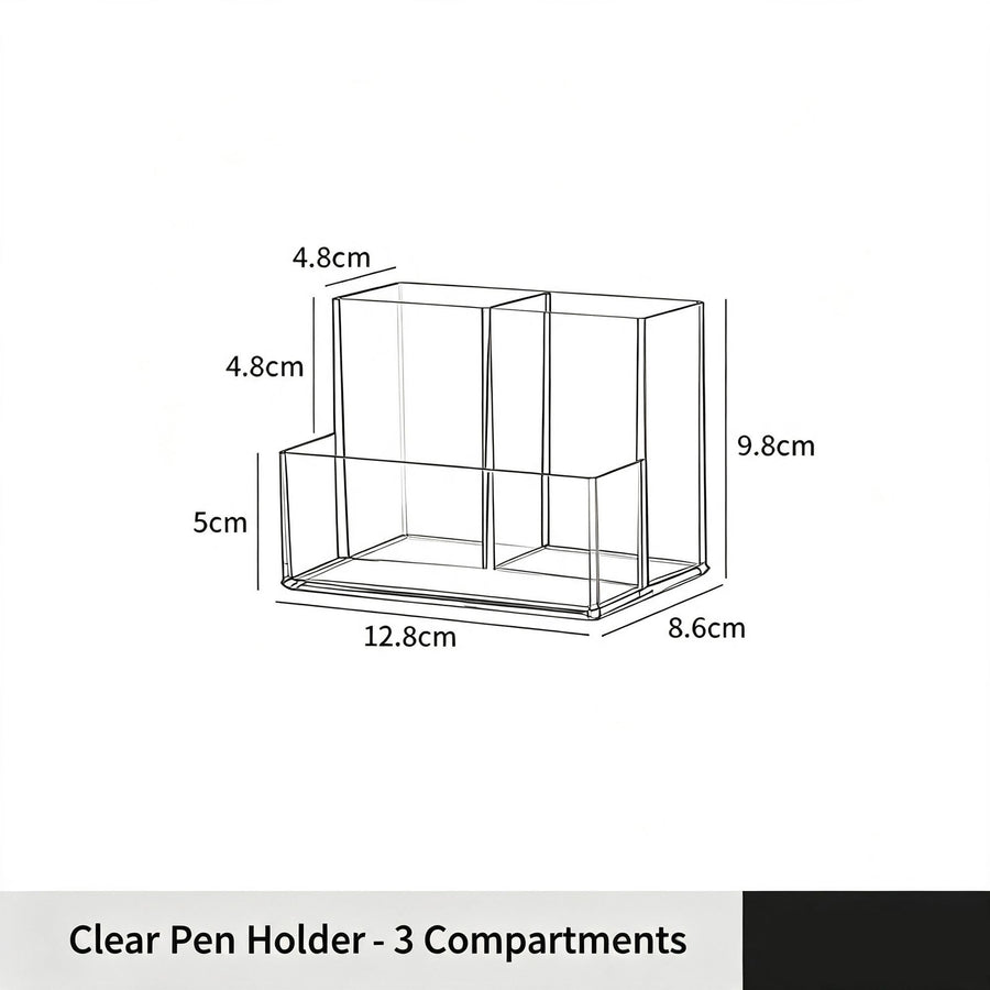 Clear Triangle Layout Cosmetic Tube, 3 Grid Acrylic Storage Holder For Makeup Brushes
