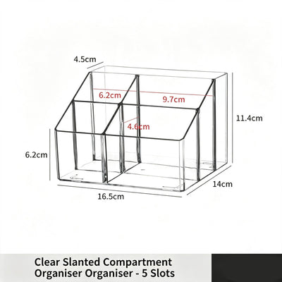 Clear Slant Opening Cosmetic Tube, 5 Compartment Acrylic Storage Holder For Makeup Accessories