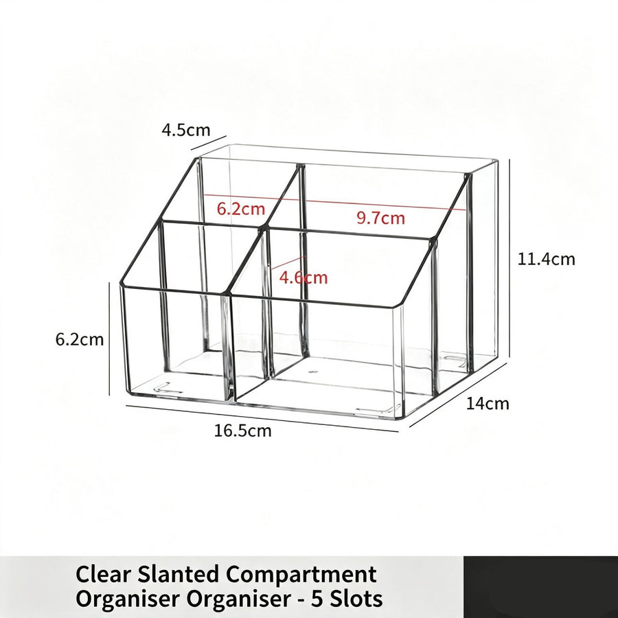 Clear Slant Opening Cosmetic Tube, 5 Compartment Acrylic Storage Holder For Makeup Accessories