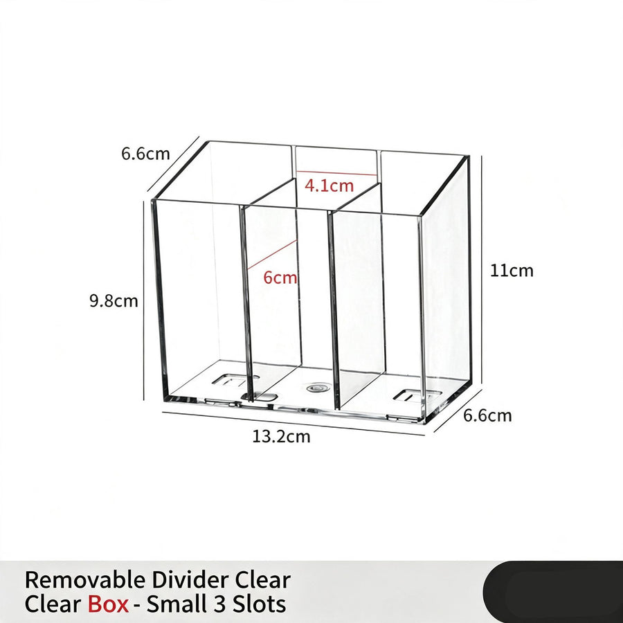Adjustable Divider Clear Storage Box, 3 Small Compartments, Acrylic Cosmetic Organiser For Vanity