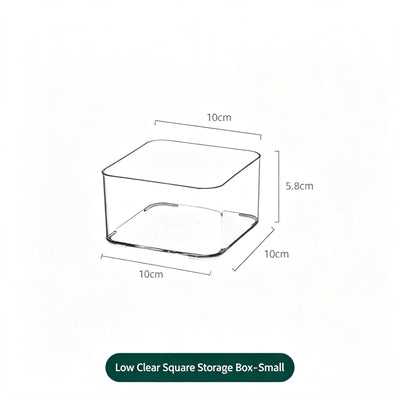Low Profile Clear Square Storage Box, Mini Size Acrylic Organiser For Bathroom & Dressing Table