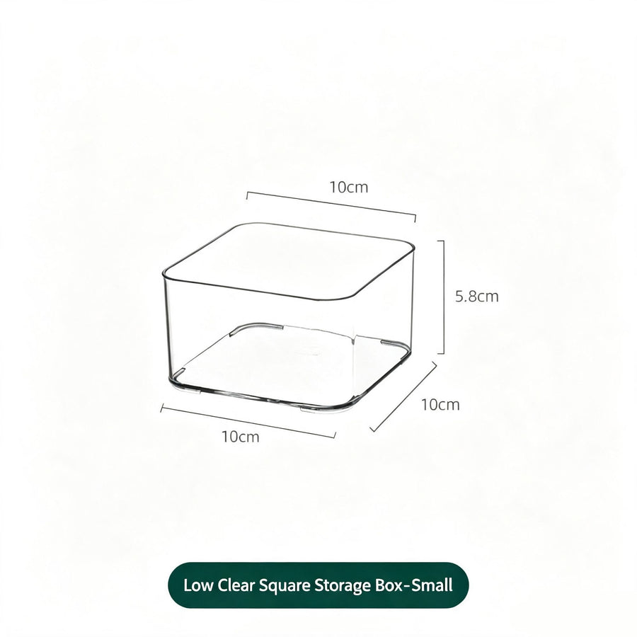 Low Profile Clear Square Storage Box, Mini Size Acrylic Organiser For Bathroom & Dressing Table