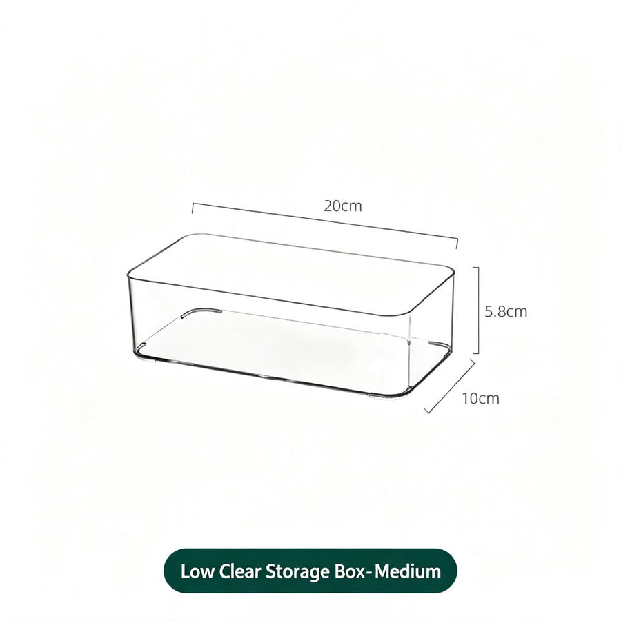Low Profile Clear Storage Box, Medium Size Multi-Purpose Acrylic Vanity Organiser