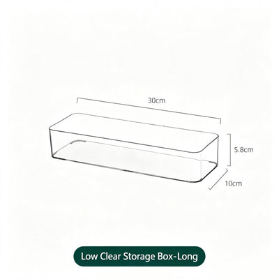 Low Profile Clear Long Storage Box, Narrow Acrylic Tray For Cosmetic Small Accessories